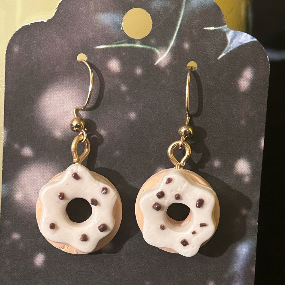 Handmade donut earrings on gold plated ear wires